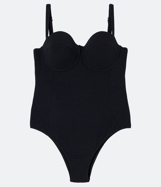 Traje de baño negro de media copa de poliamida con relleno y tallas grandes
