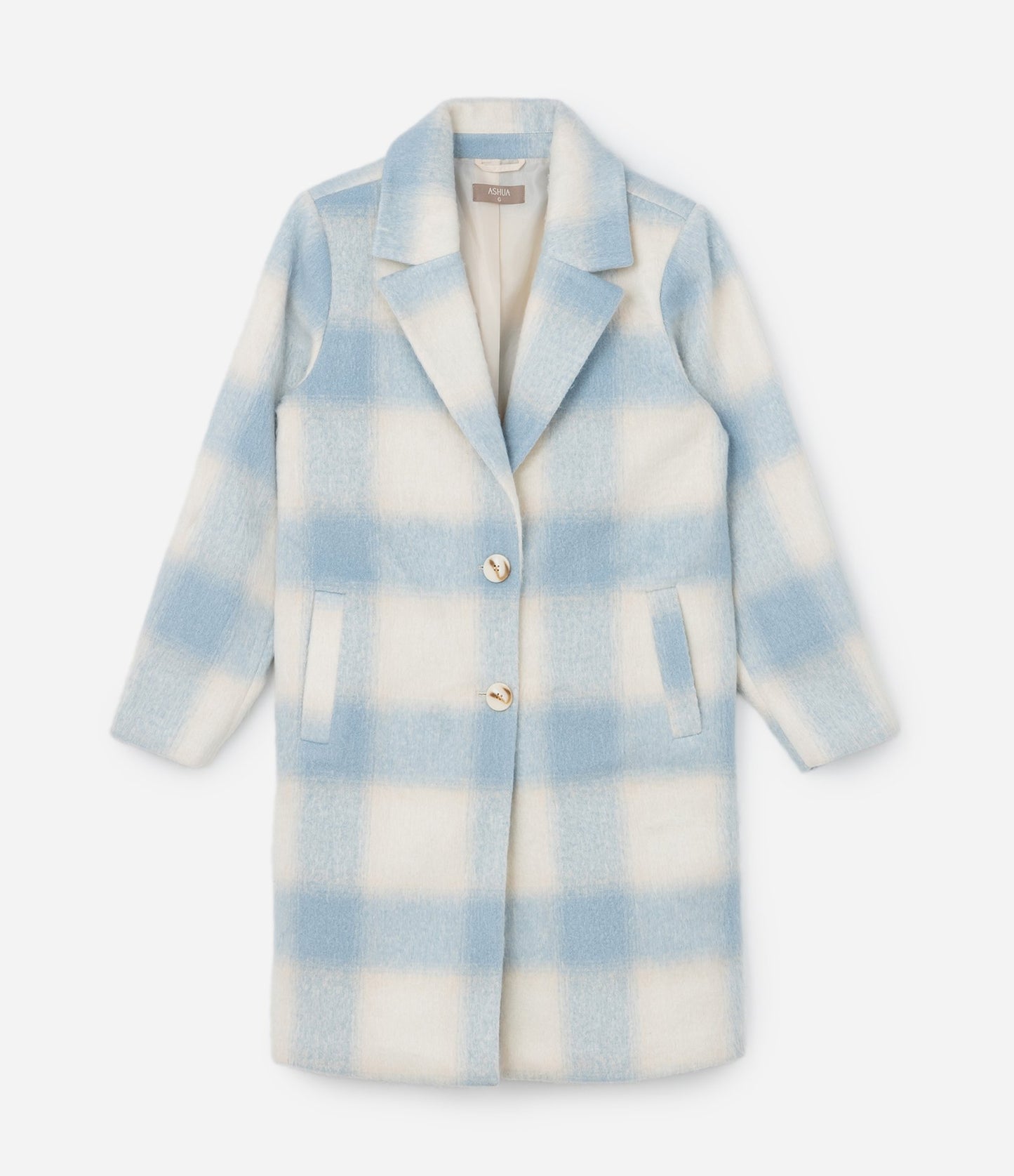 Cappotto lungo in Polivelour a scacchi in Curve e taglie forti blu/bianco