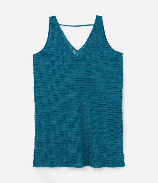 Copricostume corto da spiaggia in maglia, Curve e taglie forti, blu
