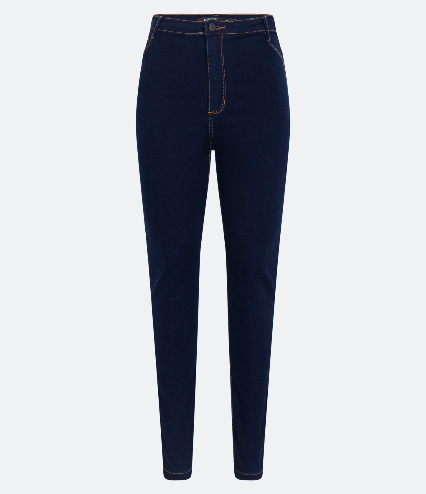 Calça jeans skinny preta de cintura alta com costura contrastante