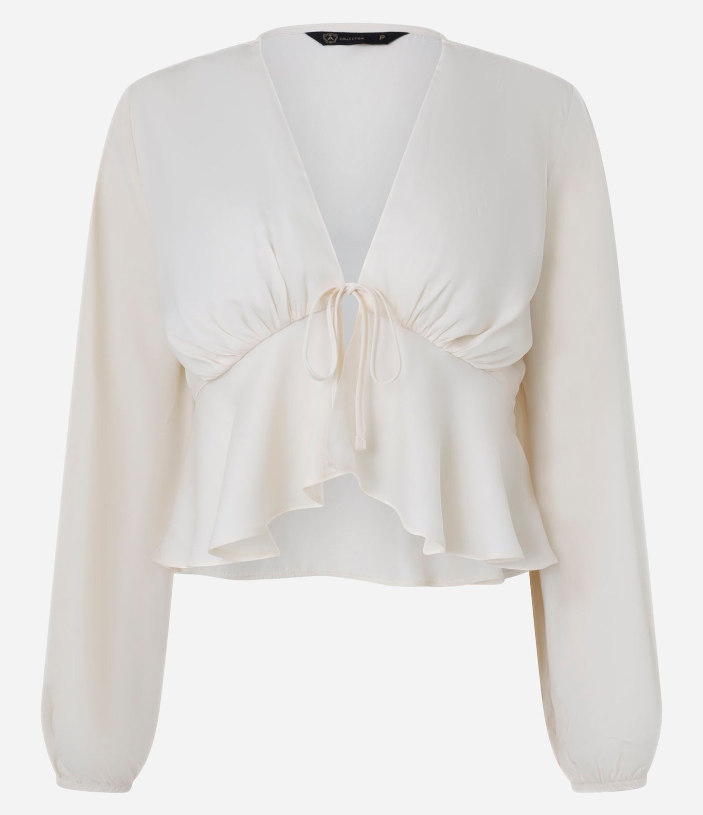 Boho Chic Blouse in Solid Crepe with Front Tie in Beige