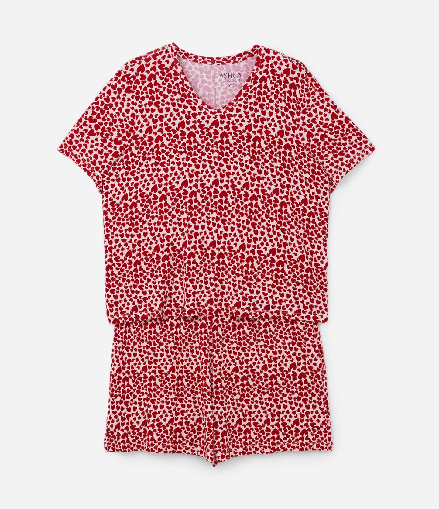 Pijama de lycra de viscose com estampa de coração, tamanho grande e curvilíneo, vermelho