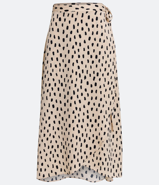 New Beige Polka Dot Wrap Midi Skirt