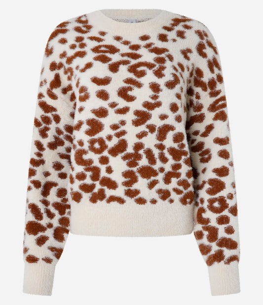 Maglione a maglia sottile con stampa animalier beige