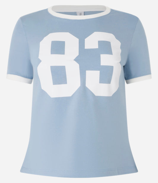 Camiseta Baby Look Feminina de Algodão com Estampa Frontal 83 em Azul