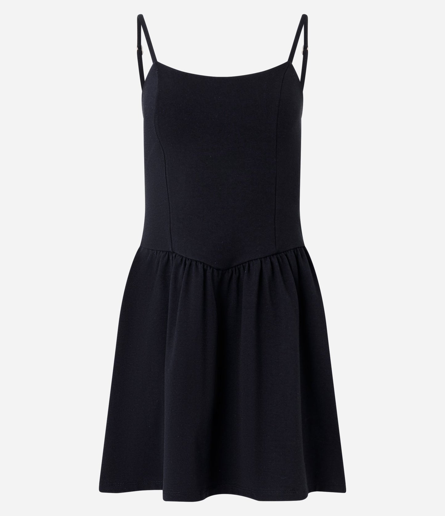 Vestido curto de algodão preto com alças ajustáveis