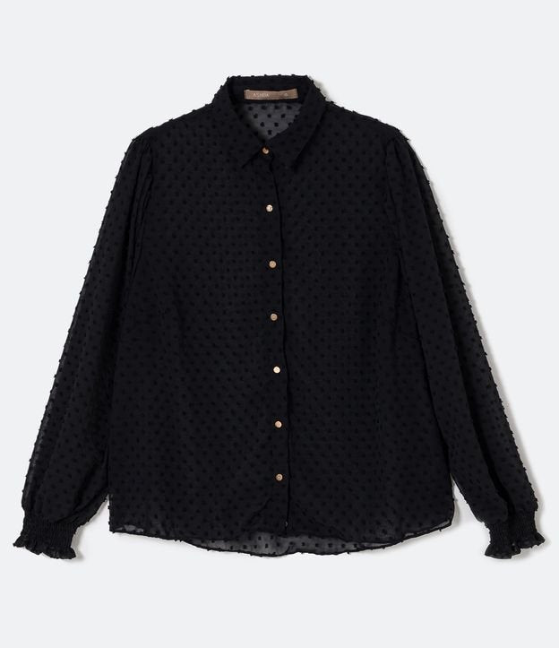 Camisa preta de chiffon texturizado com detalhe de punho - Curve e Plus Size