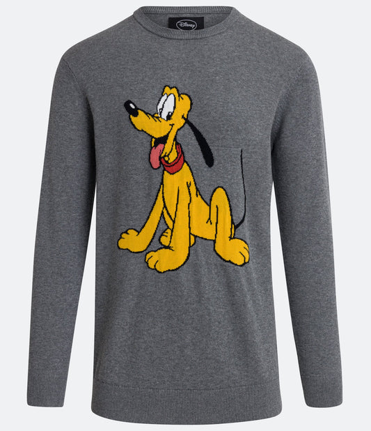Maglione in cotone a vestibilità regolare con stampa Pluto grigia