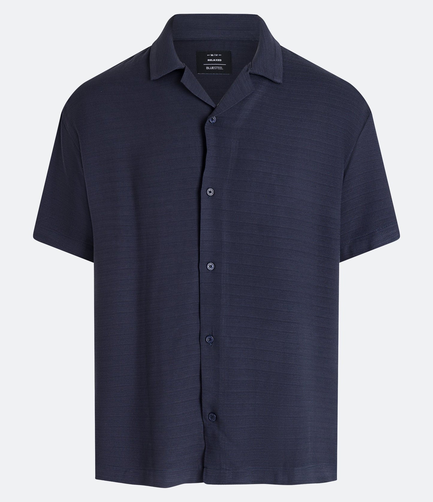 Camisa descontraída com gola lapela e textura rústica azul-escura