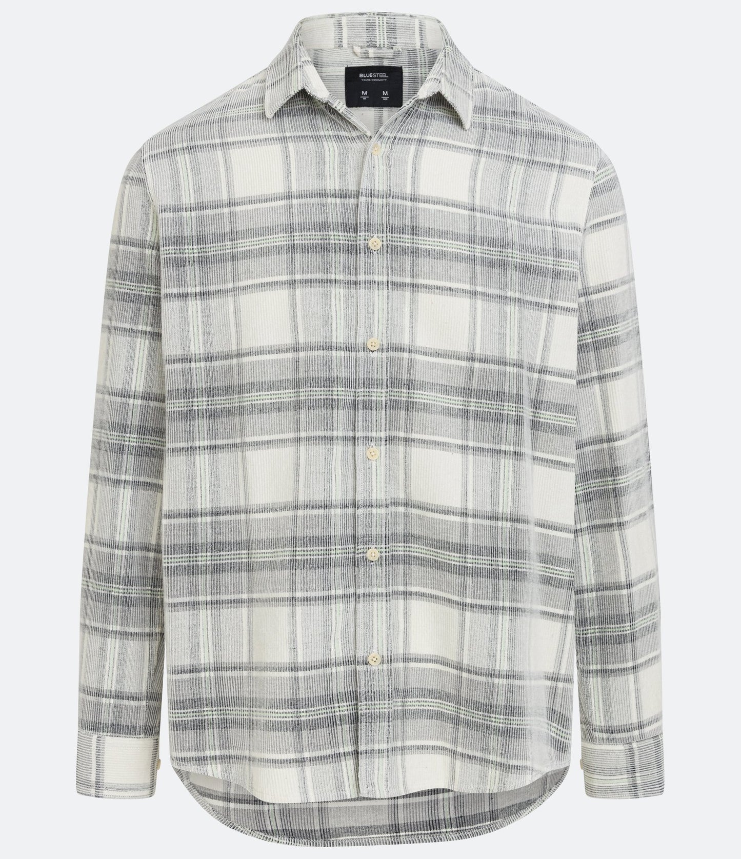 Camisa de veludo com textura de veludo cotelê e estampa xadrez bege/preta
