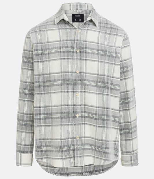 Camisa de terciopelo con textura de pana y estampado de cuadros beige/negro