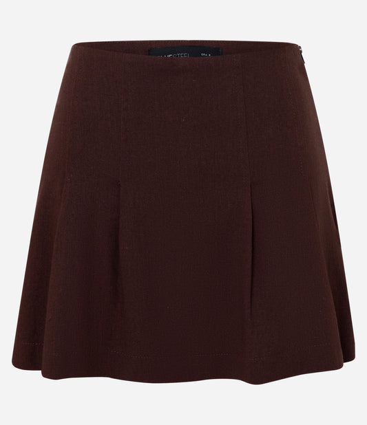 Mini-saia plissada de viscose marrom