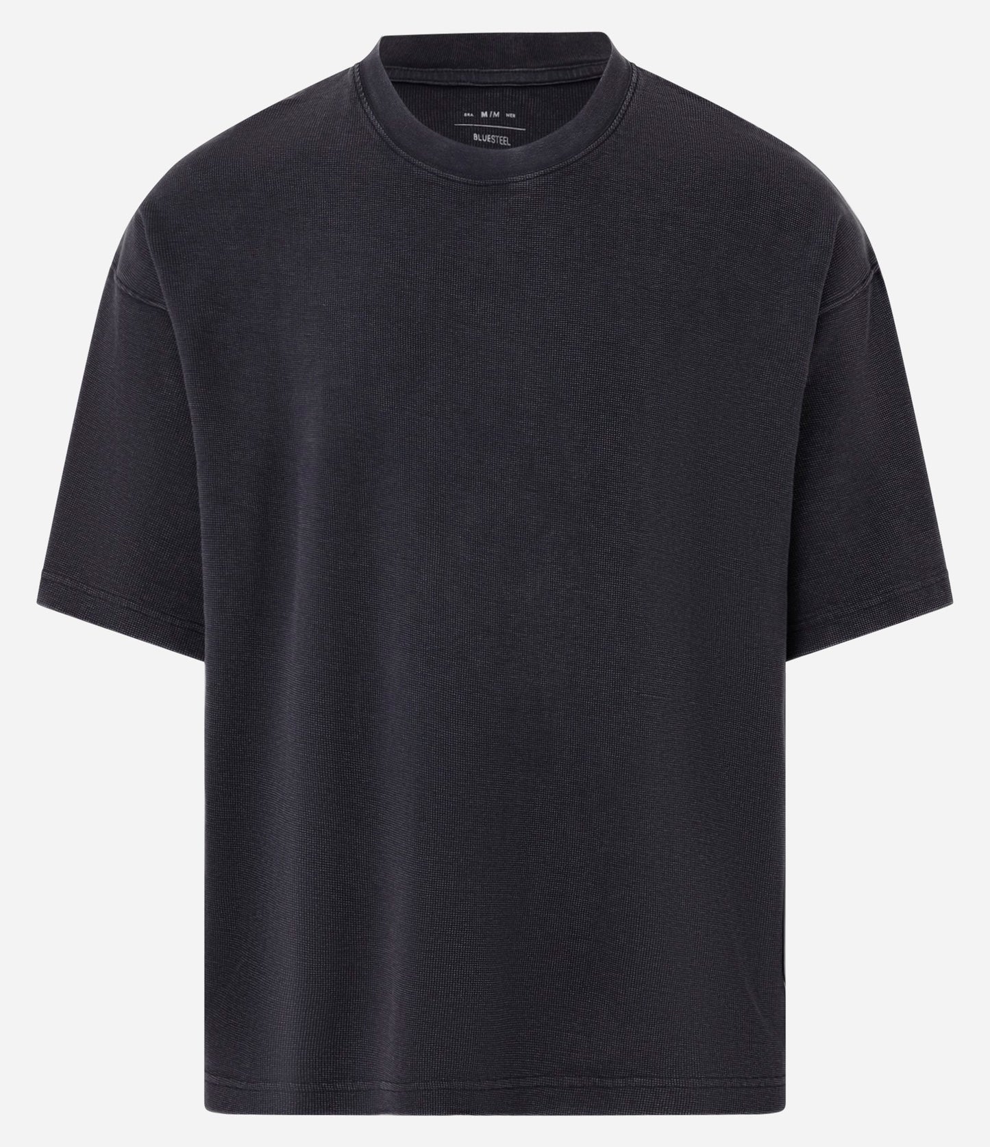 Maglietta nera con struttura in cotone e waffle