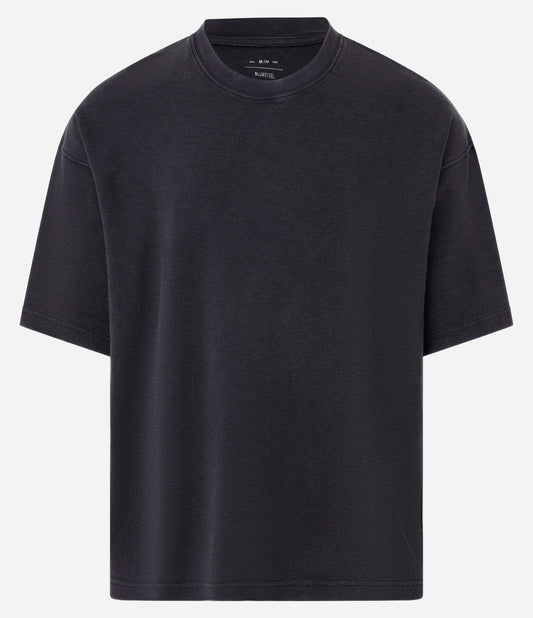 Maglietta nera con struttura in cotone e waffle