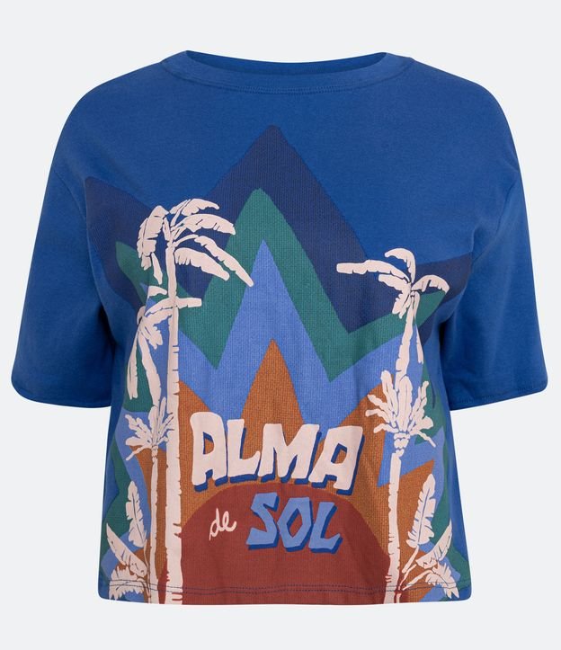 Blusa de algodão com mangas curtas e estampa azul Sun Soul