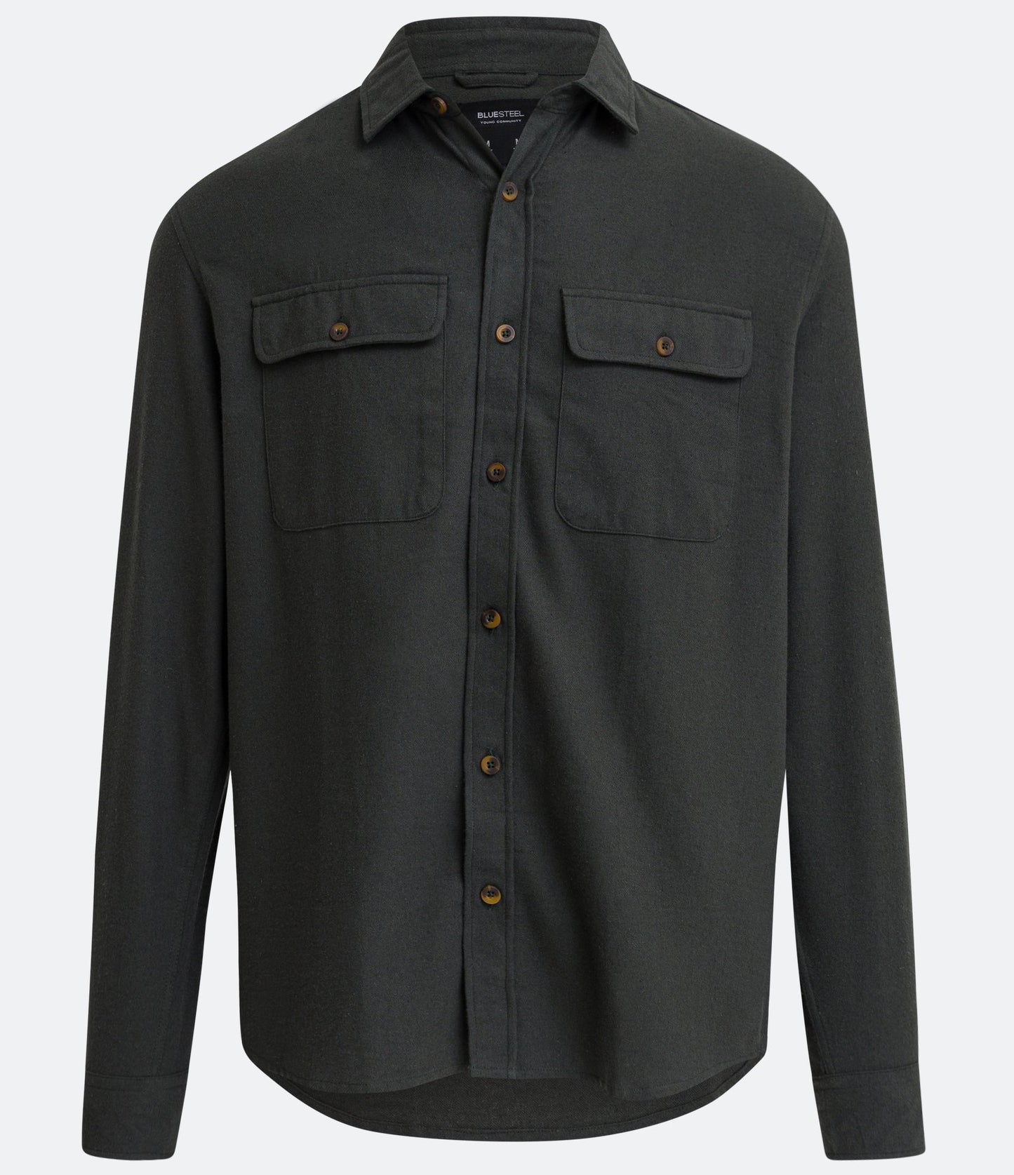 Camisa de algodão cinza de ajuste regular com bolsos e mangas longas