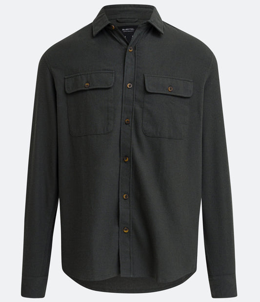 Regular Fit Camisa Gris de Algodón con Bolsillos y Mangas Largas
