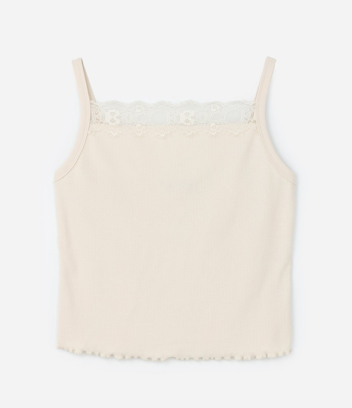 Camiseta de tirantes beige con ribete de encaje - Tallas grandes y curvas