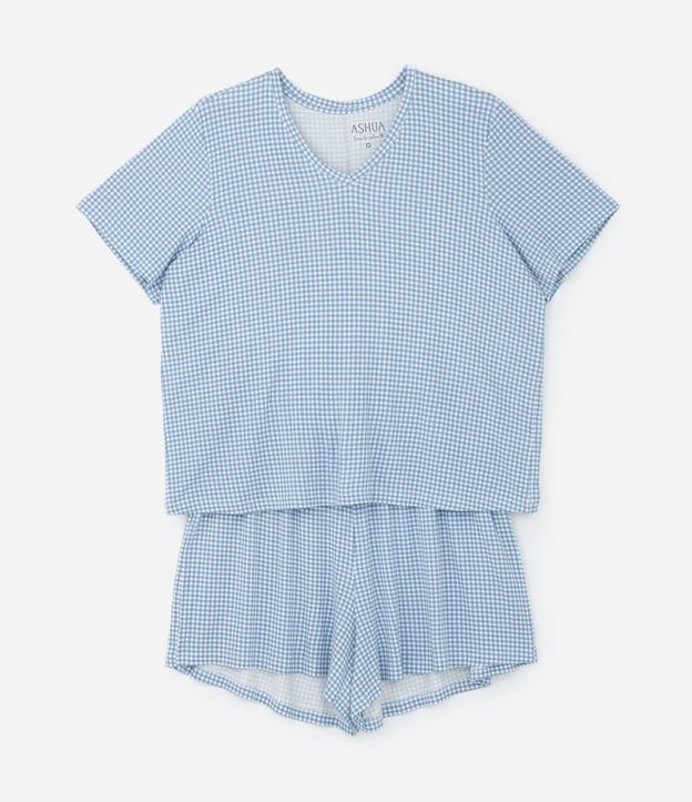 Pijama curto de viscose em xadrez azul - Curve e Plus Size