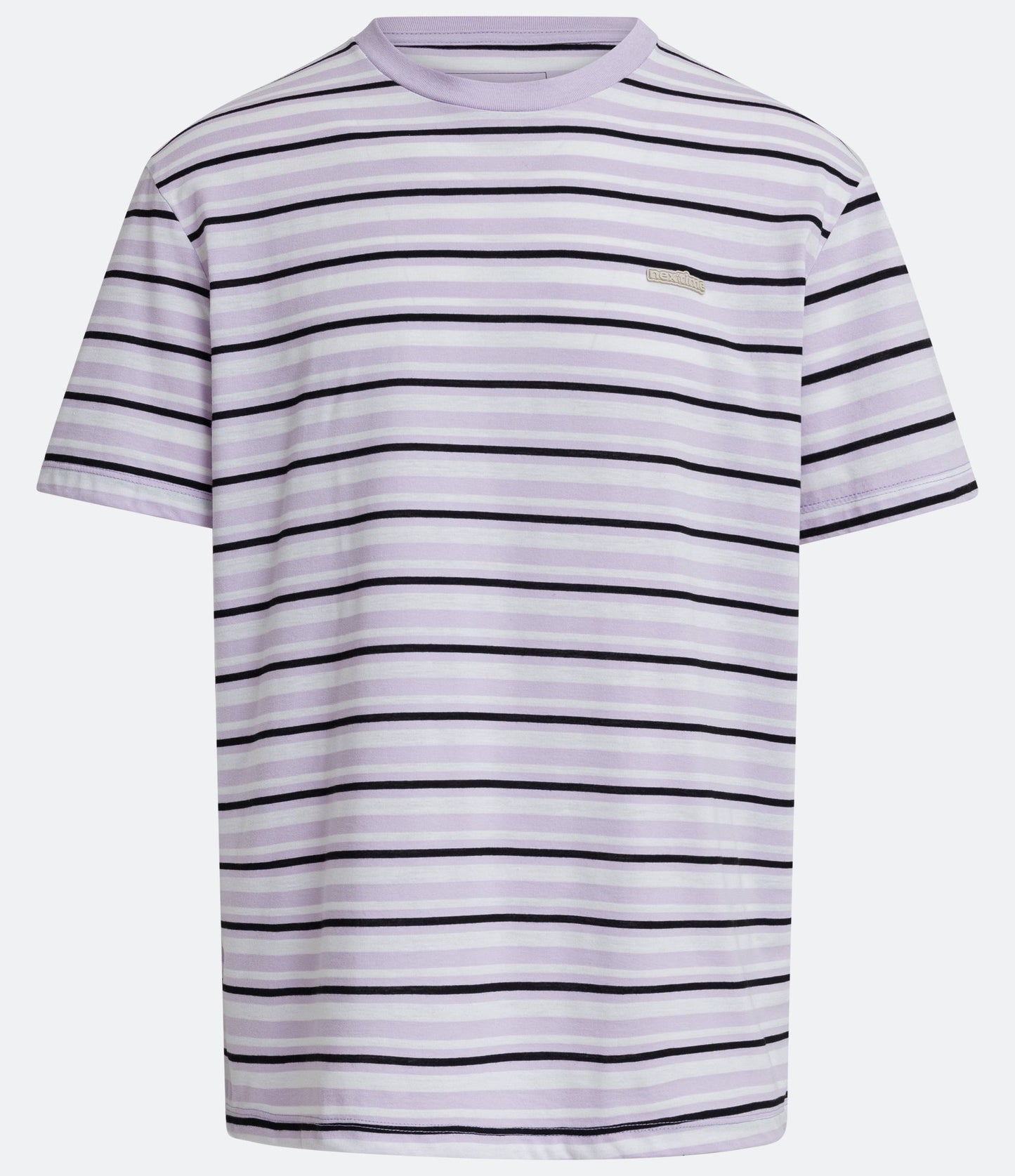 Camiseta de algodão relaxada listrada com etiqueta de borracha lilás
