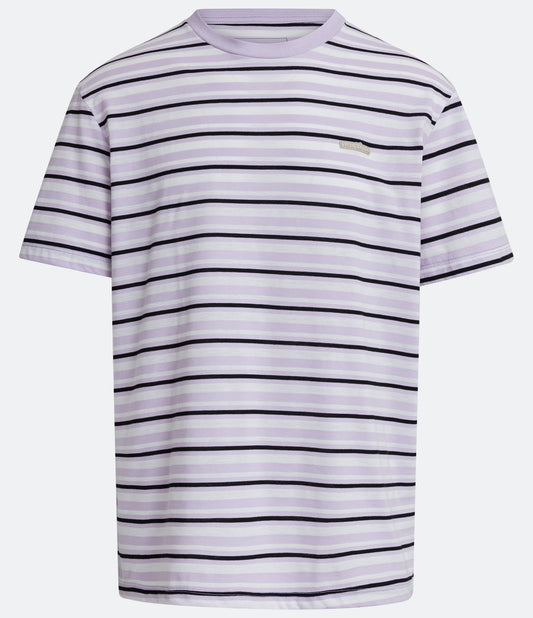 Camiseta de algodão relaxada listrada com etiqueta de borracha lilás