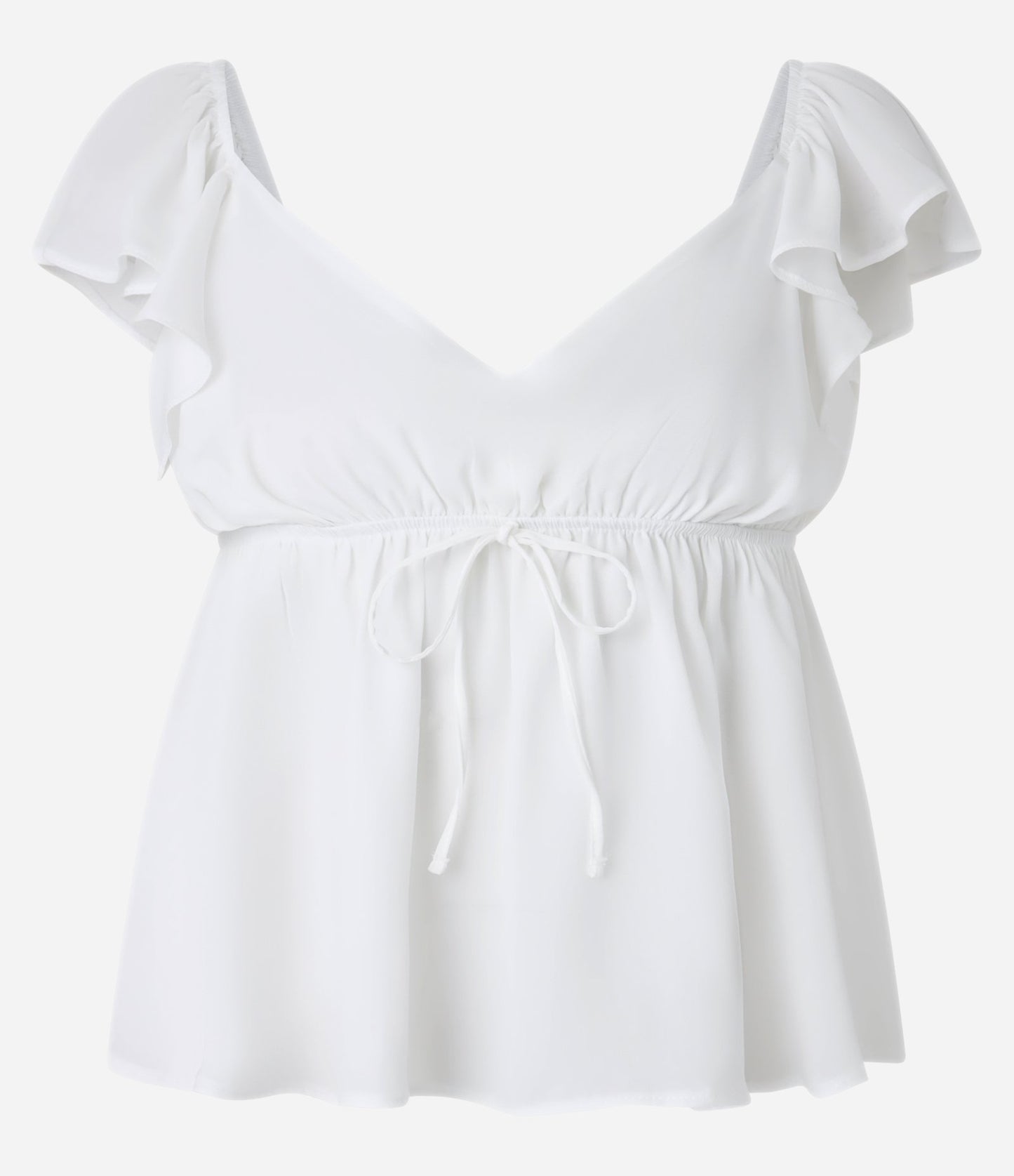 Boho Chic Chiffon Blouse with Ruffles and Tie in White