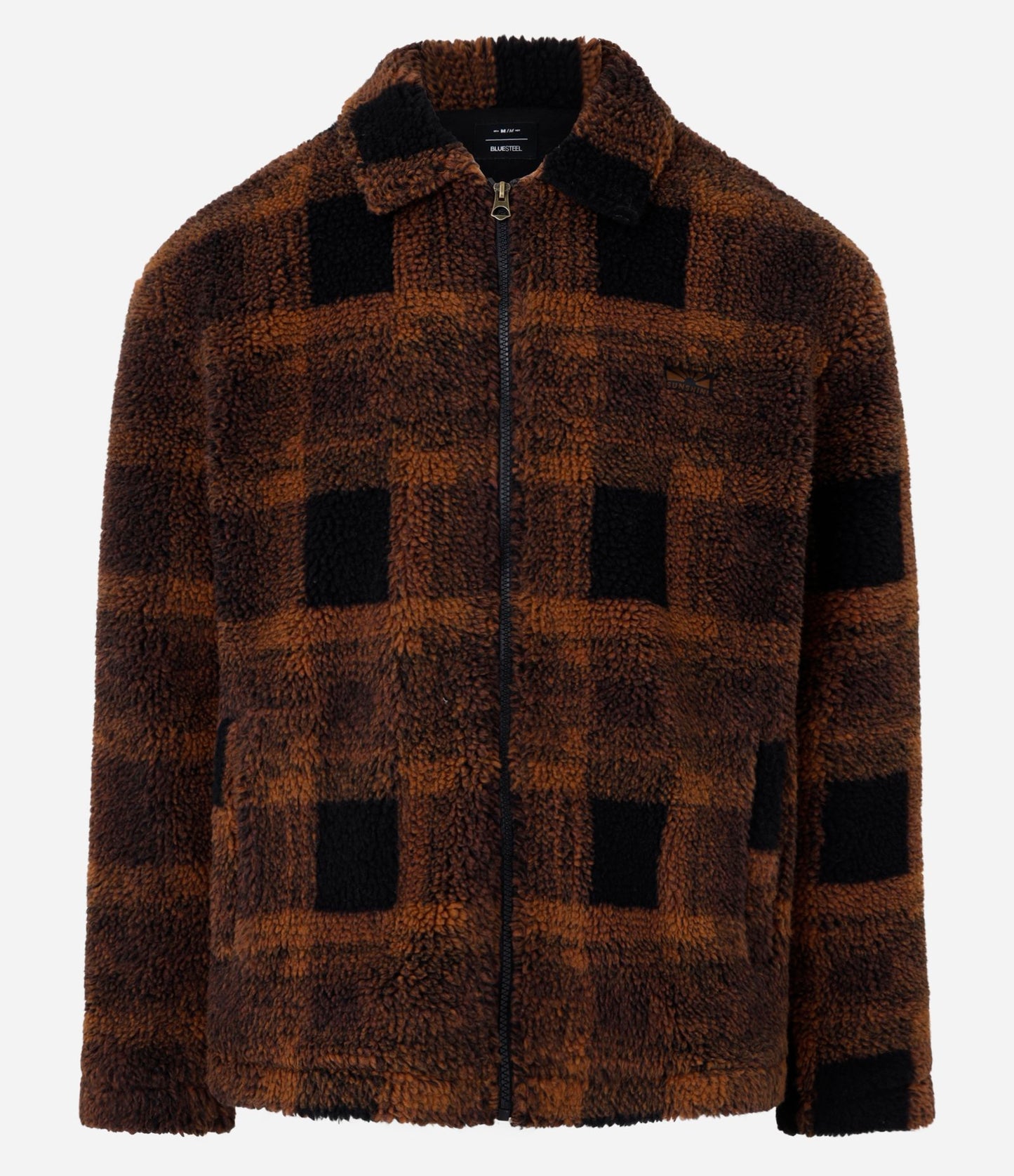 Chaqueta de Sherpa Marrón a Cuadros con Textura Peluda