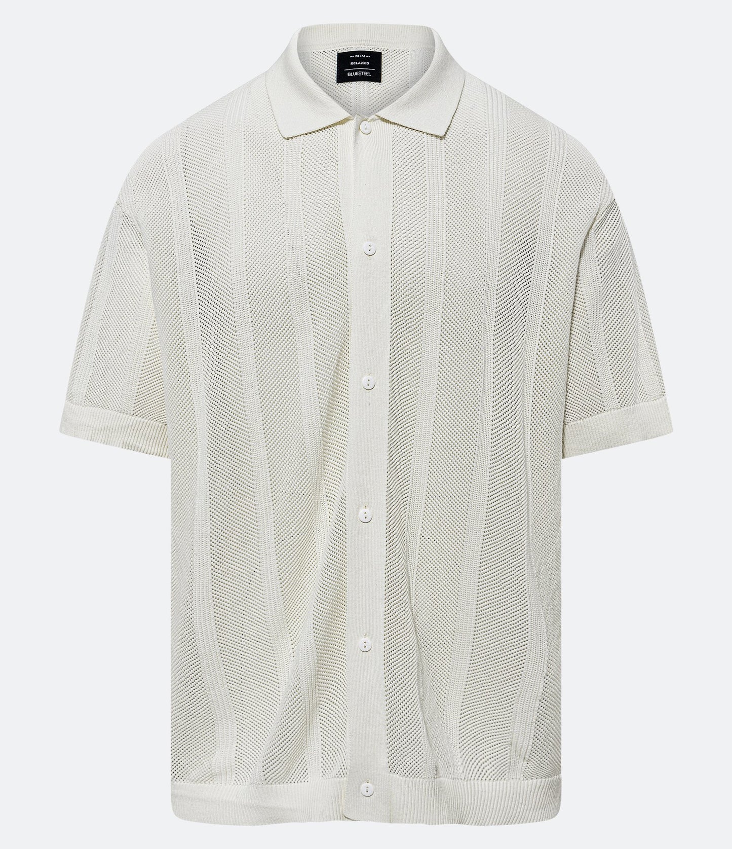 Camisa de malha relaxada com listras e textura aberta em off white