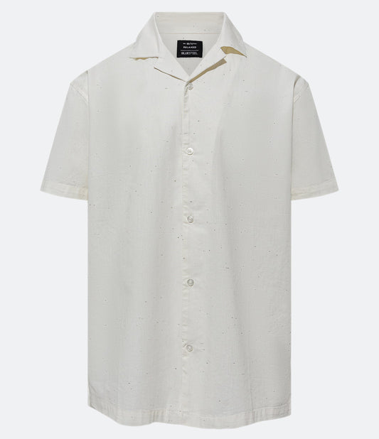 Camisa Tricoline de ajuste descontraído com estampa de minipolka dot bege