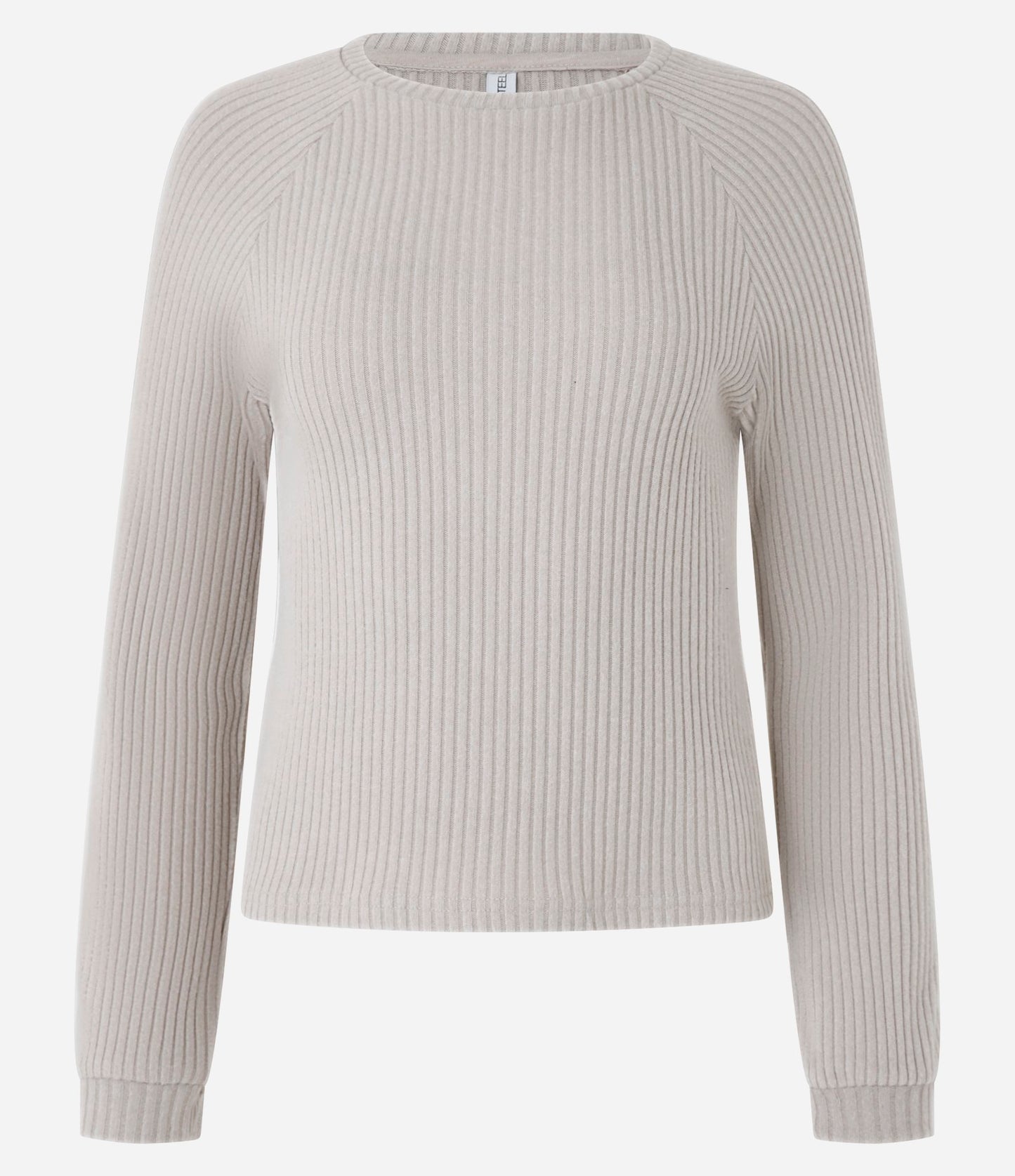 Top Bege Justo Canelado e Peludo com Mangas Raglan