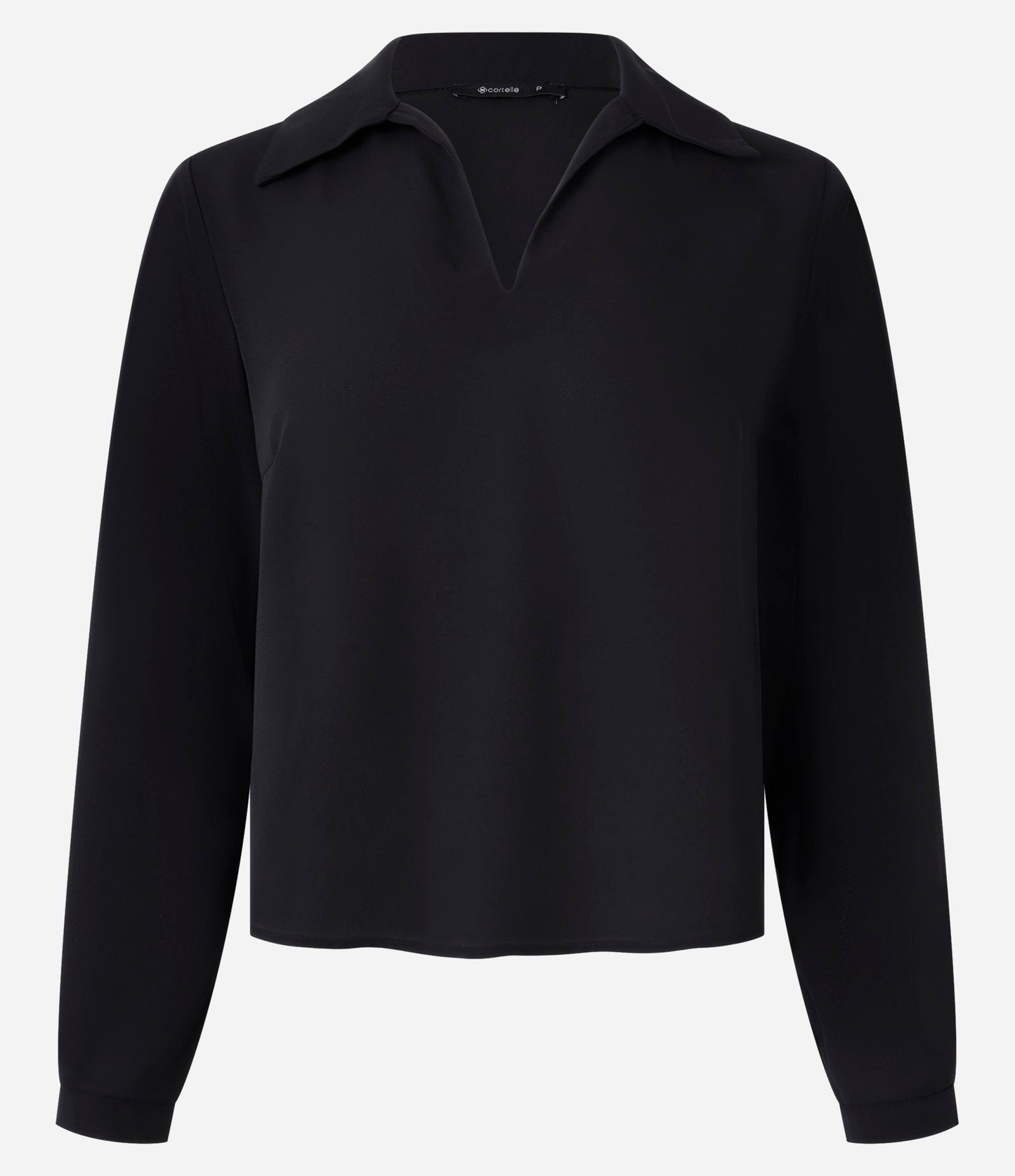 Blusa de Crepe com Gola Polo e Zíper Preto