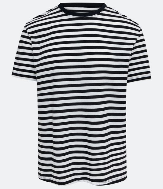 Camiseta de algodão de ajuste regular com estampa listrada em preto e branco