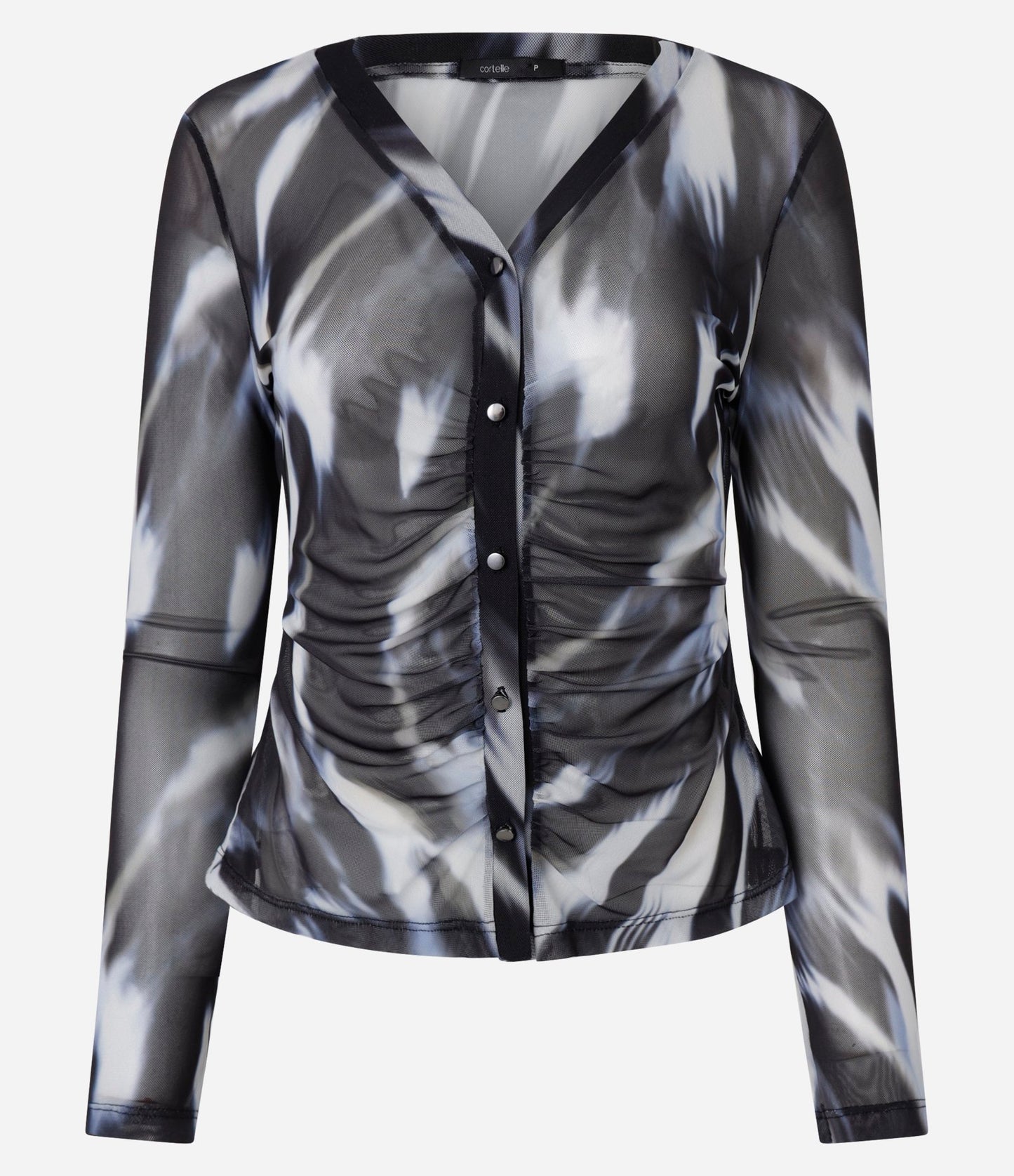 Camisa de Tul con Estampado Abstracto Blanco/Negro