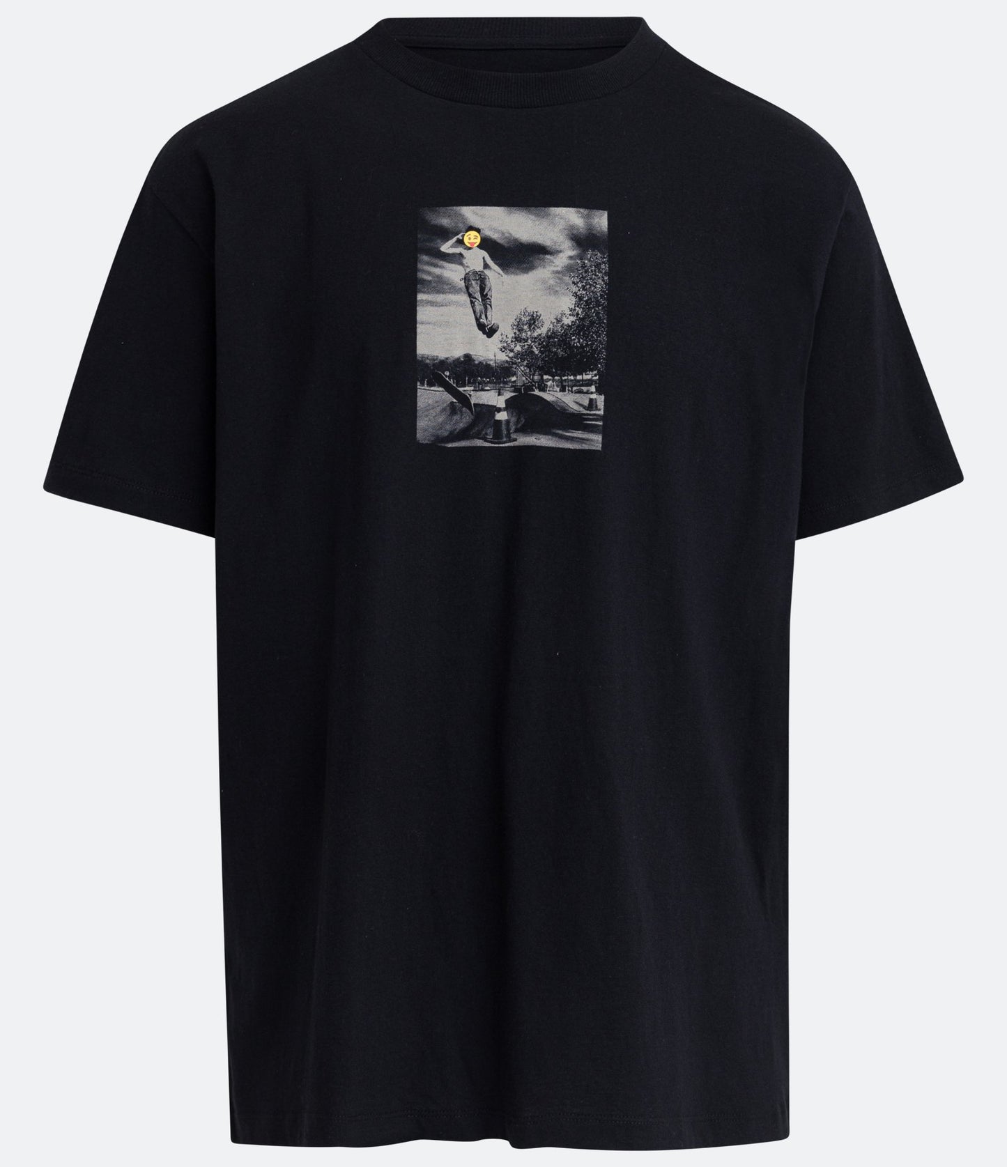 Camiseta regular em jérsei preto com impressão fotográfica