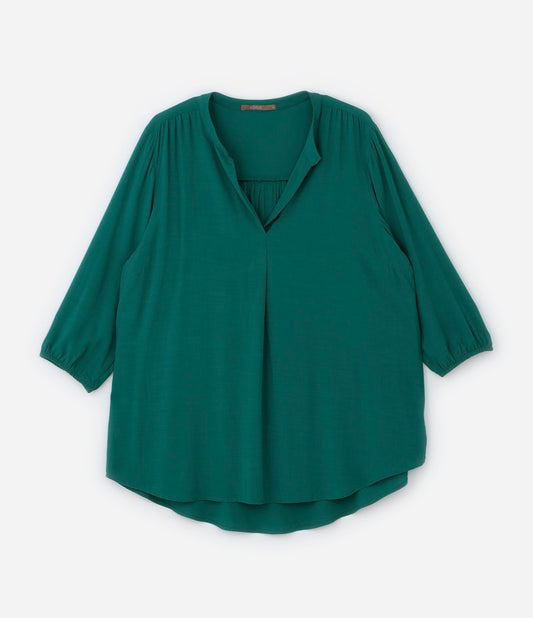 Blusa de viscose com decote em V e punhos elásticos, Curve & Plus Size, verde