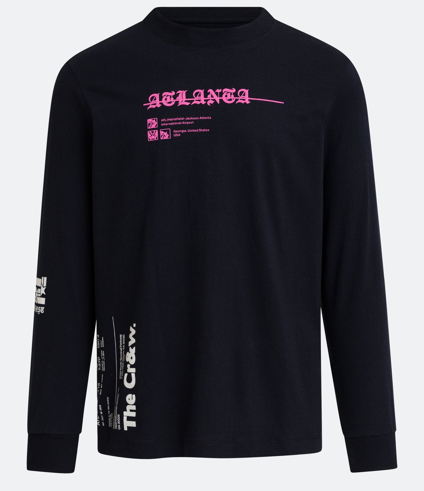 Camiseta de algodão de ajuste regular com letras de Atlanta e mangas longas em preto
