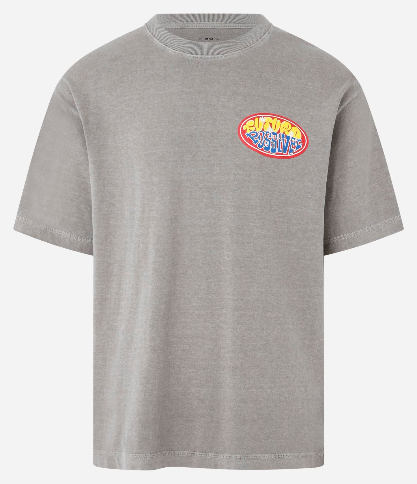 Camiseta relajada de algodón con estampado de corazón gris desteñido