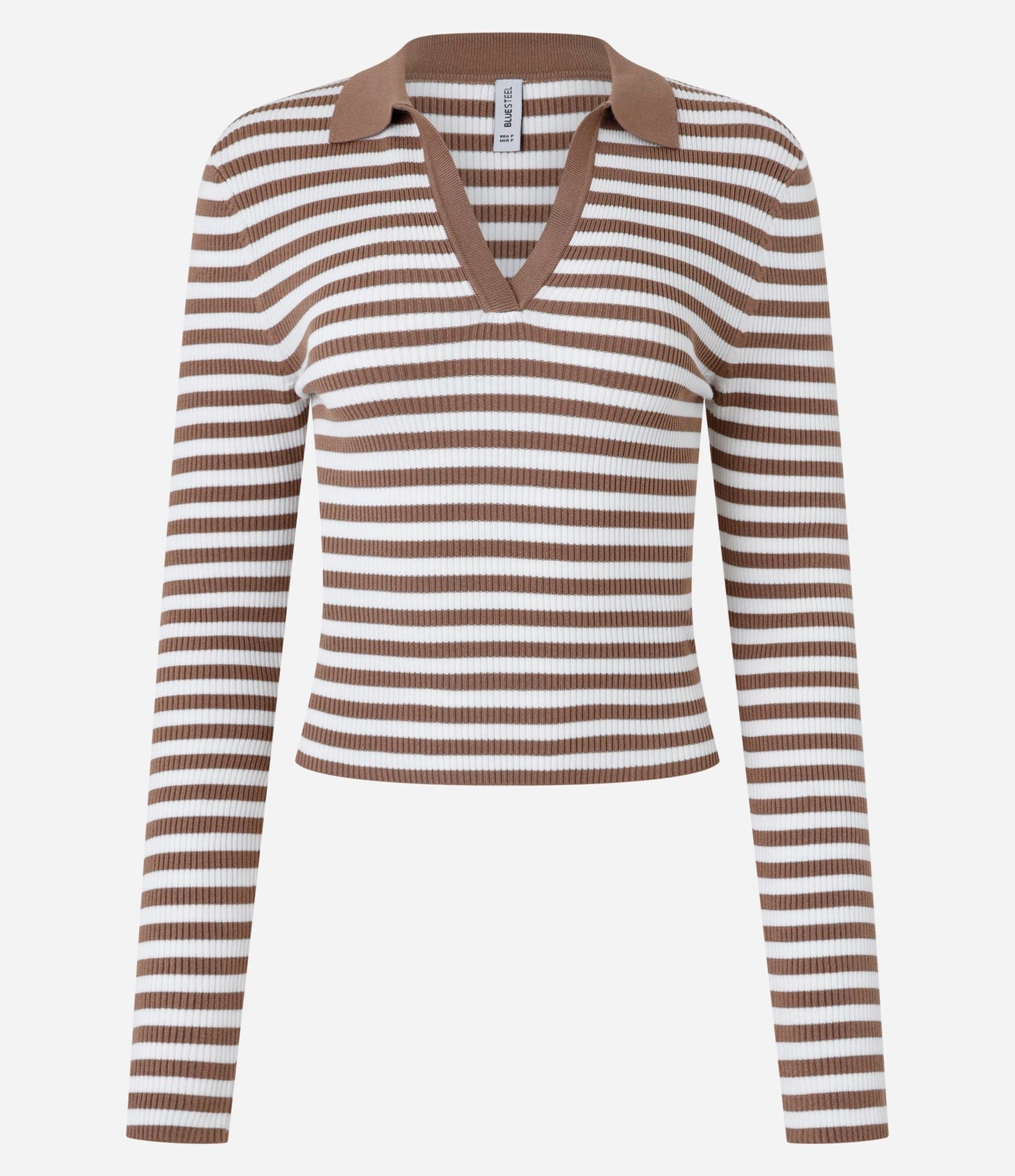 Jersey de punto con cuello de polo y rayas marrones