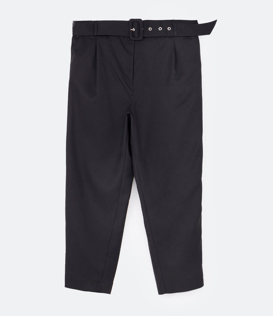 Pantalón sastre Zanahoria con cinturón, Curvas y Tallas Grandes, Negro