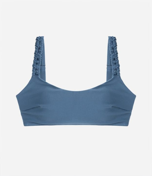Top de biquíni de corte reto em microfibra texturizada, Curve & Plus Size, azul