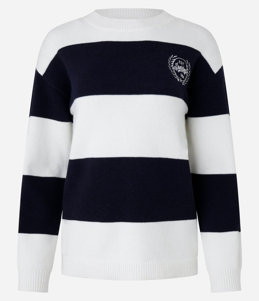 Striped Knit Sweater with Sporting 1994 Embroidery - White