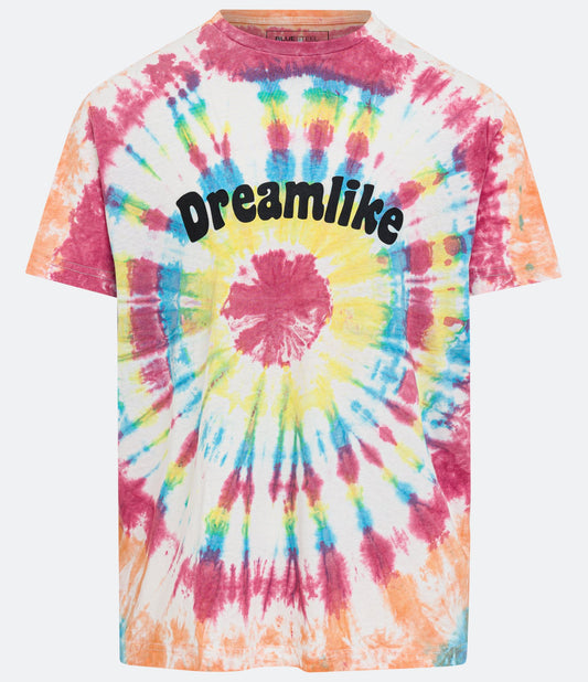 Camiseta regular em malha Jersey com estampa Tie-Dye e letras variadas