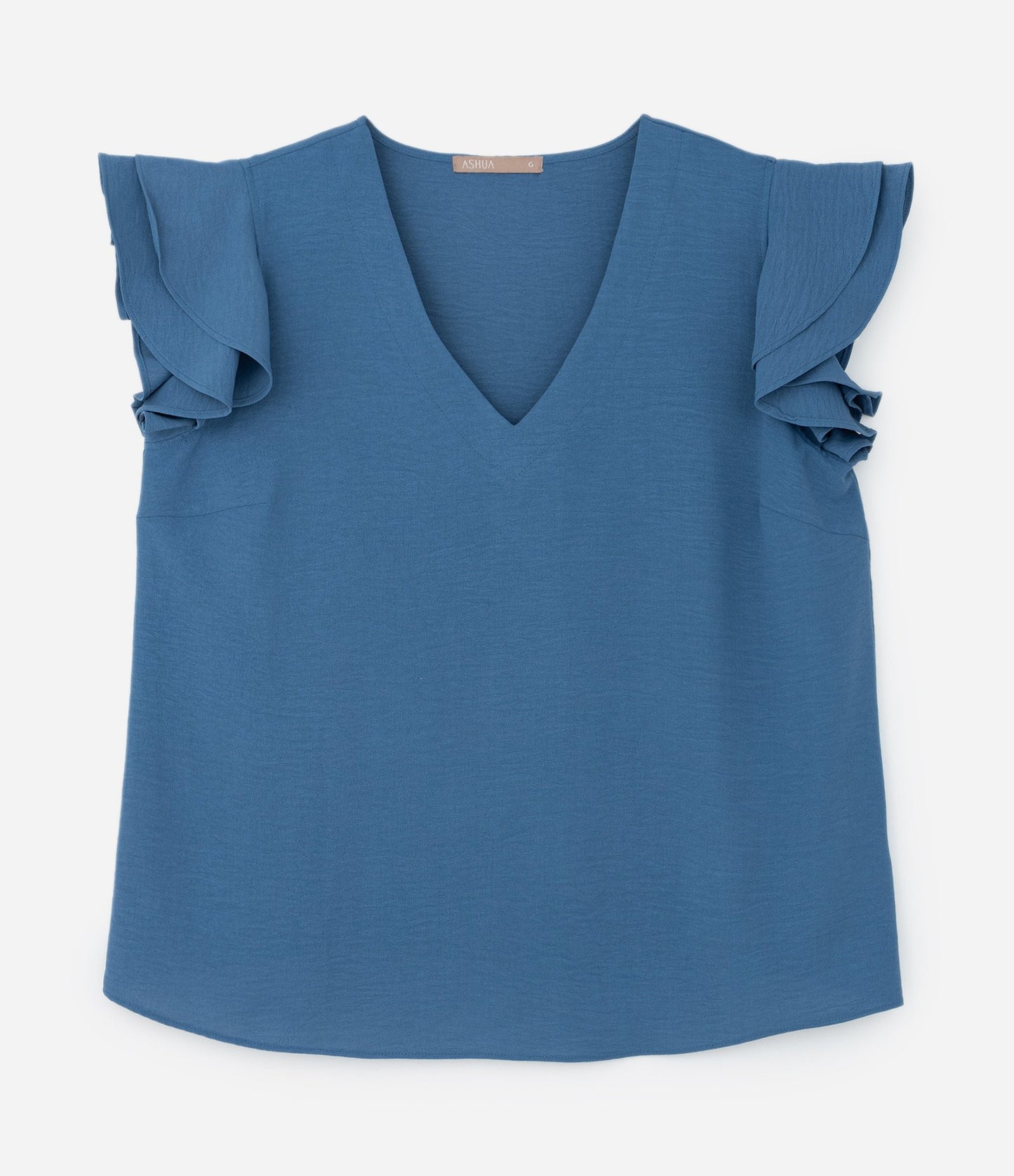 Camicetta Airflow blu con maniche arricciate, taglie forti e taglie forti