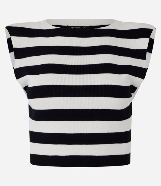 Striped Knit Muscle Tee in Black/White