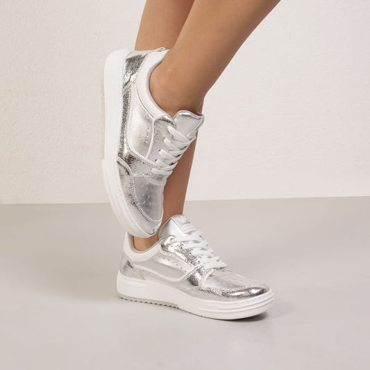 Scarpe da ginnastica casual da donna metallizzate Via Marte Silver
