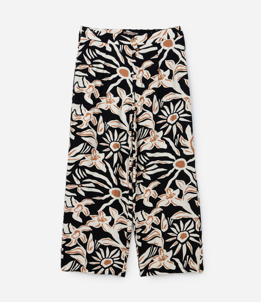 Pantaloni in crêpe a gamba tesa con stampa floreale Curve e taglie forti Nero/Beige/Marrone