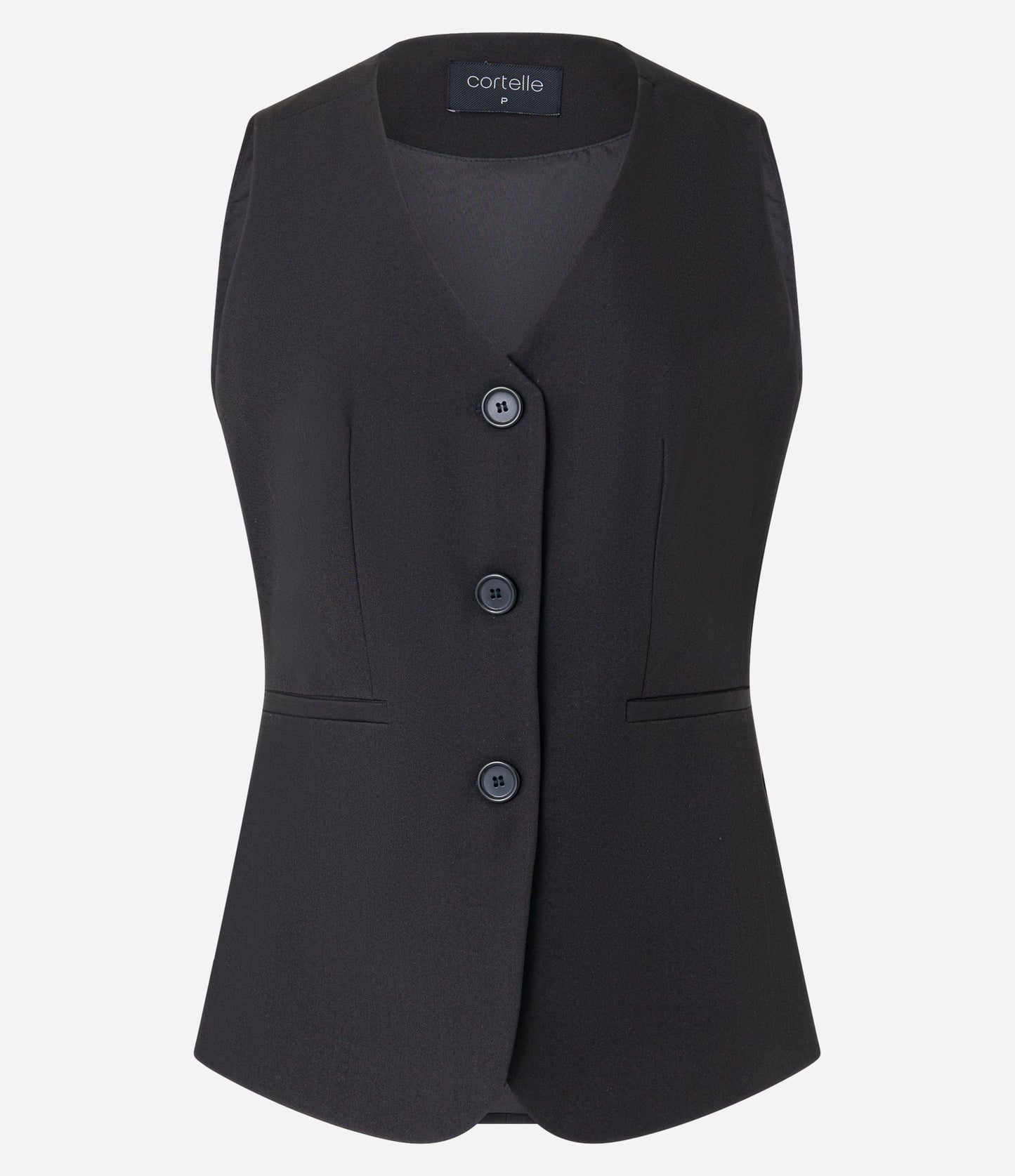 Chaleco negro a medida con botones y bolsillos insertados