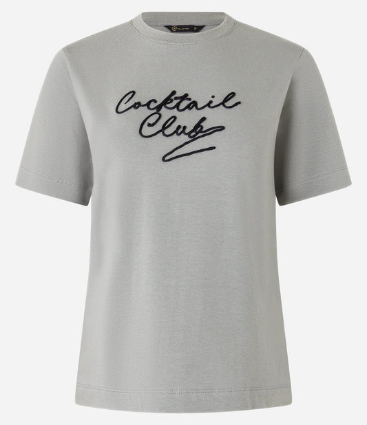 Gray Cotton T-Shirt with "Cocktail Club" Lettering