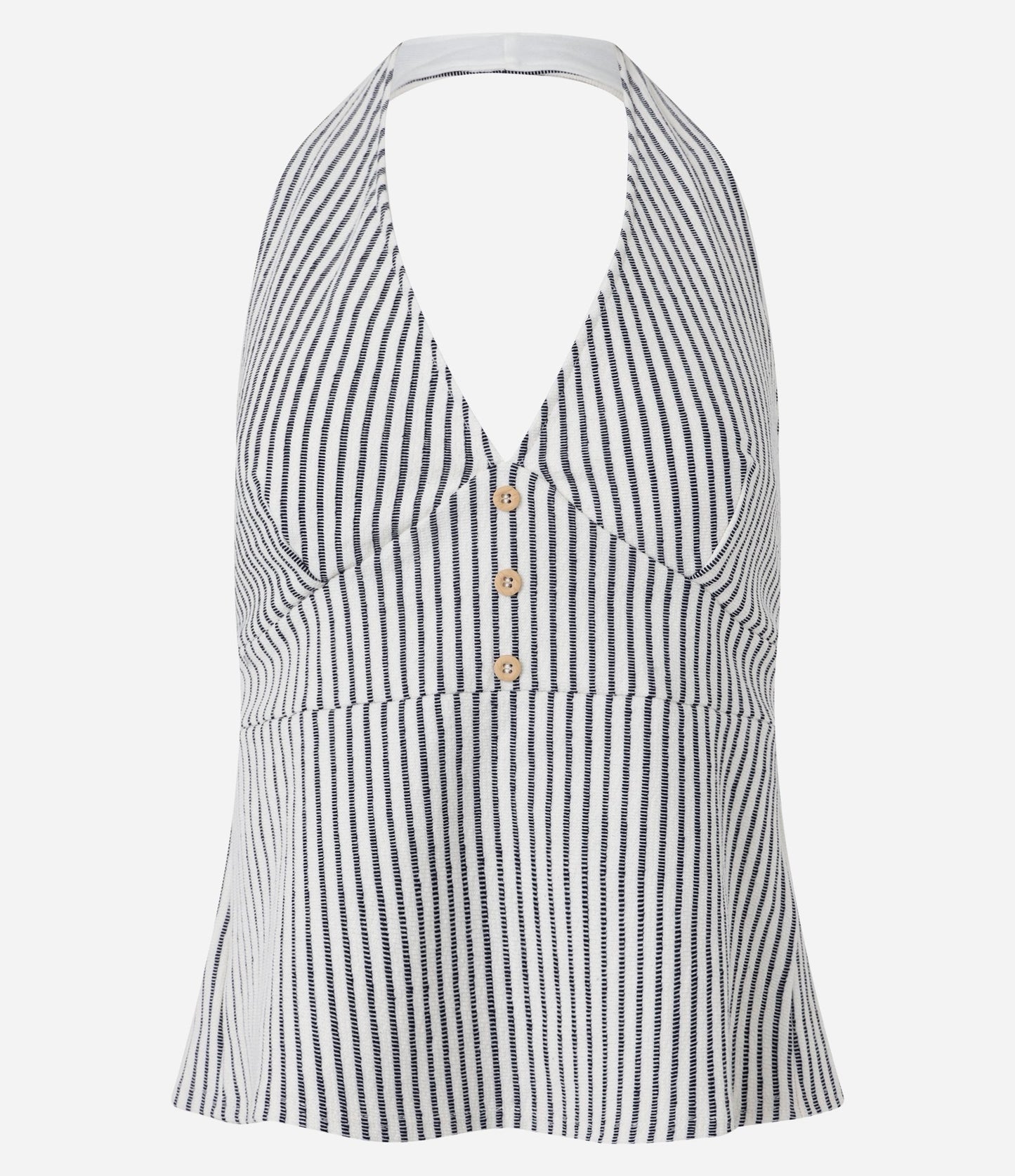 Top sin mangas texturizado con rayas y botones en blanco roto