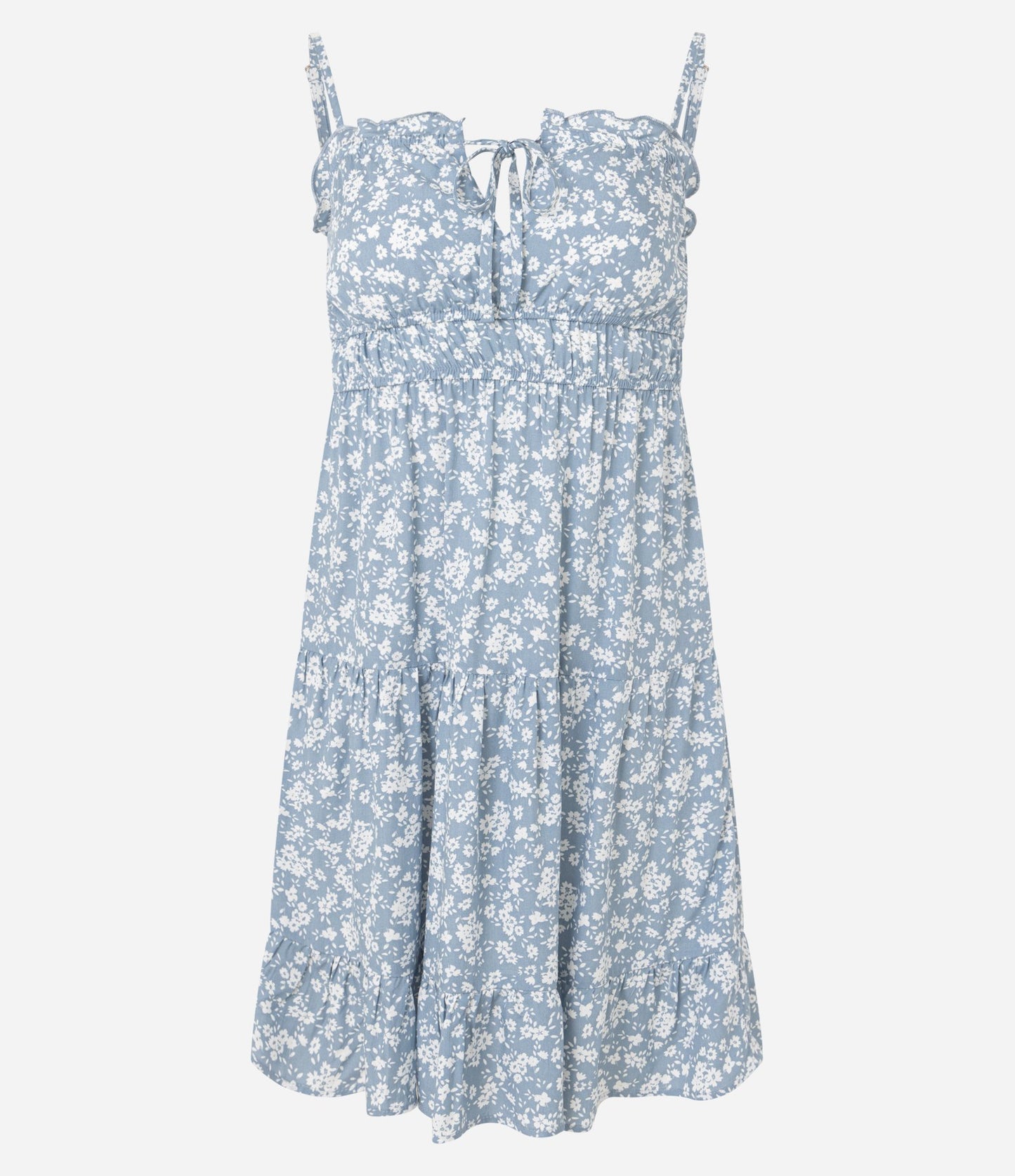 Vestito corto e svasato in tricolore floreale liberty blu